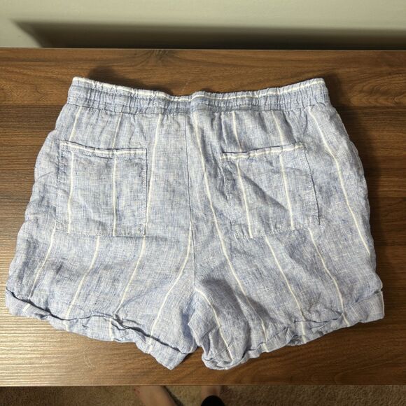Ellen Tracy Old Money Coastal Women 100% Linen Shorts Size M Blue Striped - Picture 3 of 5